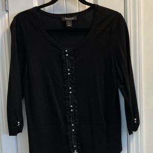 White House Black Market Size Large Black Sweater 3/4 Sleeves Button Detail